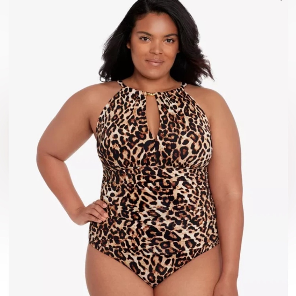 Ralph Lauren Cheetah Leopard High Neck One Piece‎ Swimsuit -plus sz 20W Rt $180